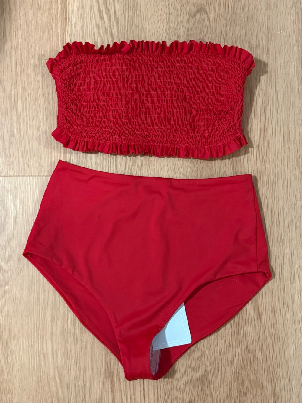 Hill House Red Ruffle Bandeau Bikini Set